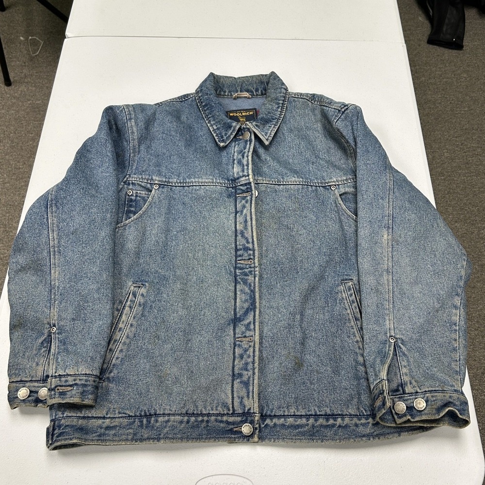Woolrich Denim Jacket womans XL Blue Vintage Trucker Workwear Chore Coat